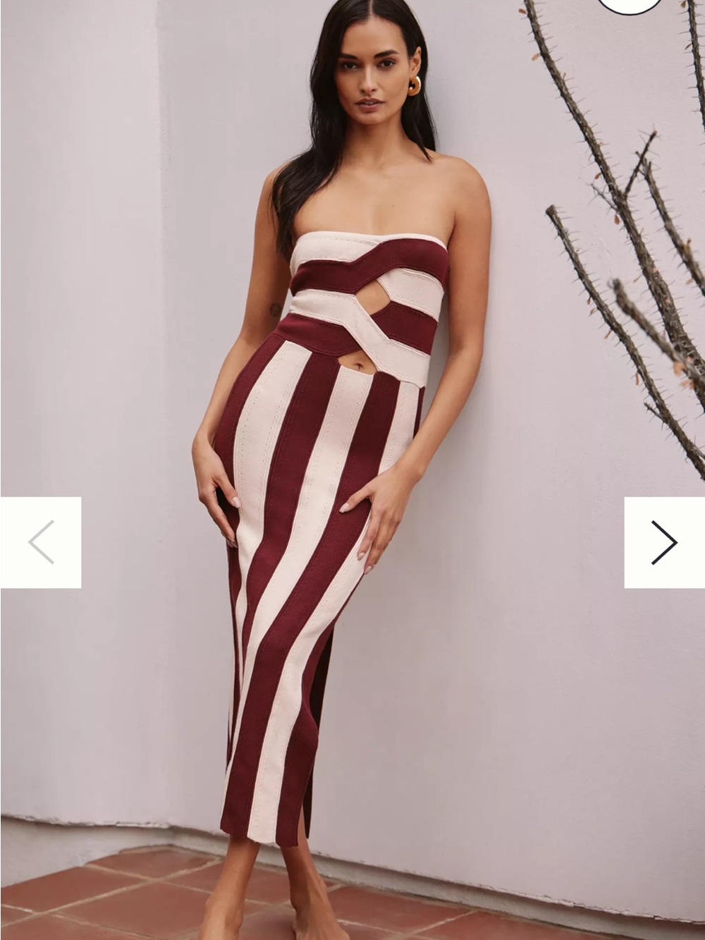 Celandine Knit Striped Strapless Midi Dress in Cream/Brown